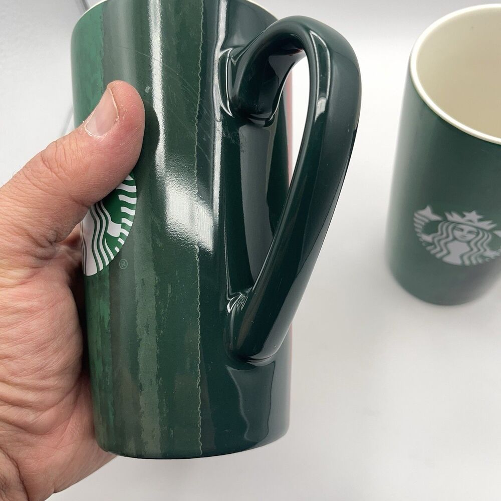 Starbucks Mugs 2021 Holiday Brush Strokes 16 oz Tall Ceramic Coffee Set of 2 - Picture 4 of 16